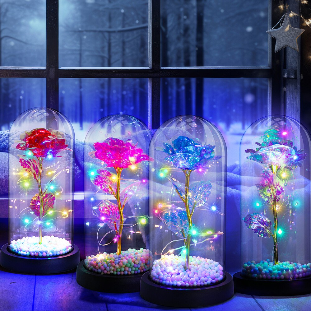 LED Rose Light Glass Gifts for Wife Women Her Valentine Girlfriend Birthday Gift