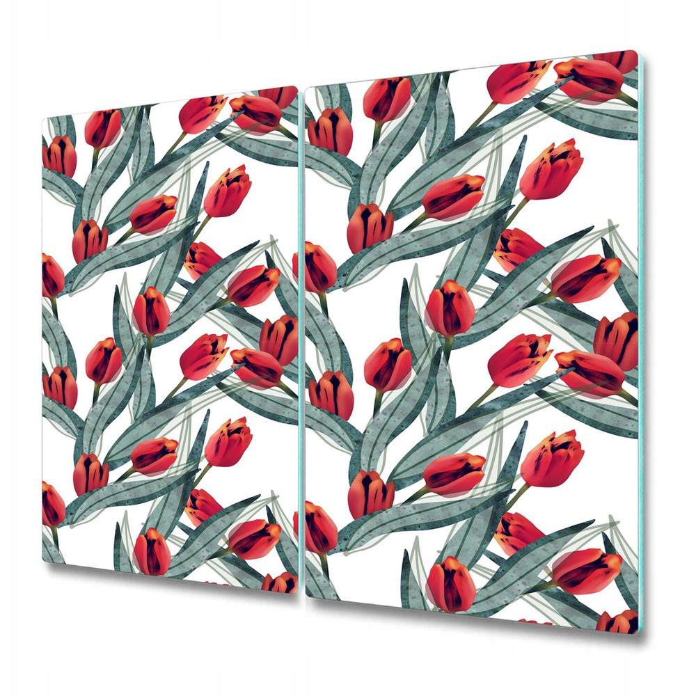 Glass Meat Board Induction Ceramic Hob Cover Worktop Saver Tulips Floral 2x30x52