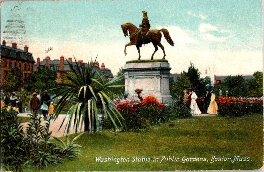 Vintage Boston Public Gardens Washington Statue Postcard 1911