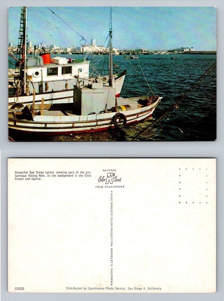 San Diego, CA-California, Fishing Fleet Harbor City Skyline Vintage Postcard