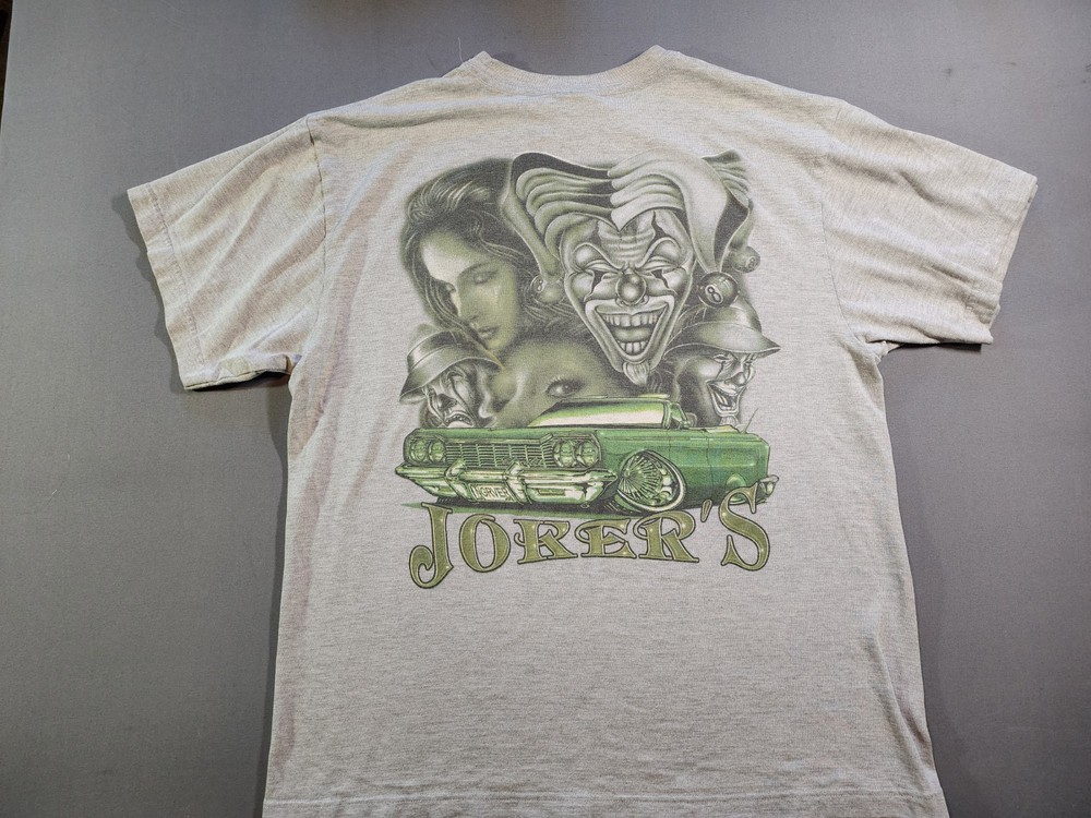 Vintage Low Rider Shirt Mens L Grey 90s Mexico Chicano Cali Jokers Chevy Impala