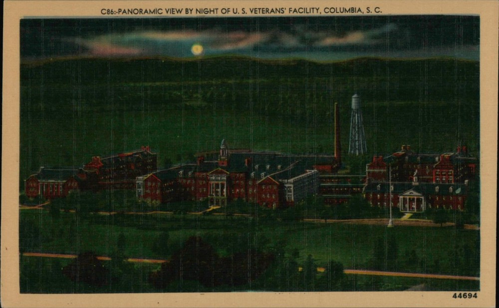 Columbia SC Veterans Facility Postcard Panoramic Night View Multicolor Linen