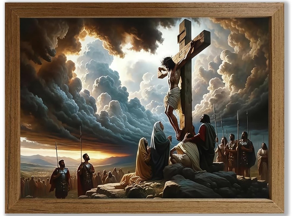 Jesus Crucifixion Wall Art 8x10 Inch Framed Christian Canvas Print, Religious...
