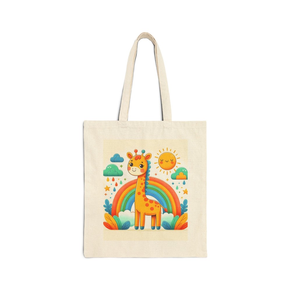 Cotton Canvas Tote Bag Colorful Giraffe and Rainbow Child Style Design 1, Gift