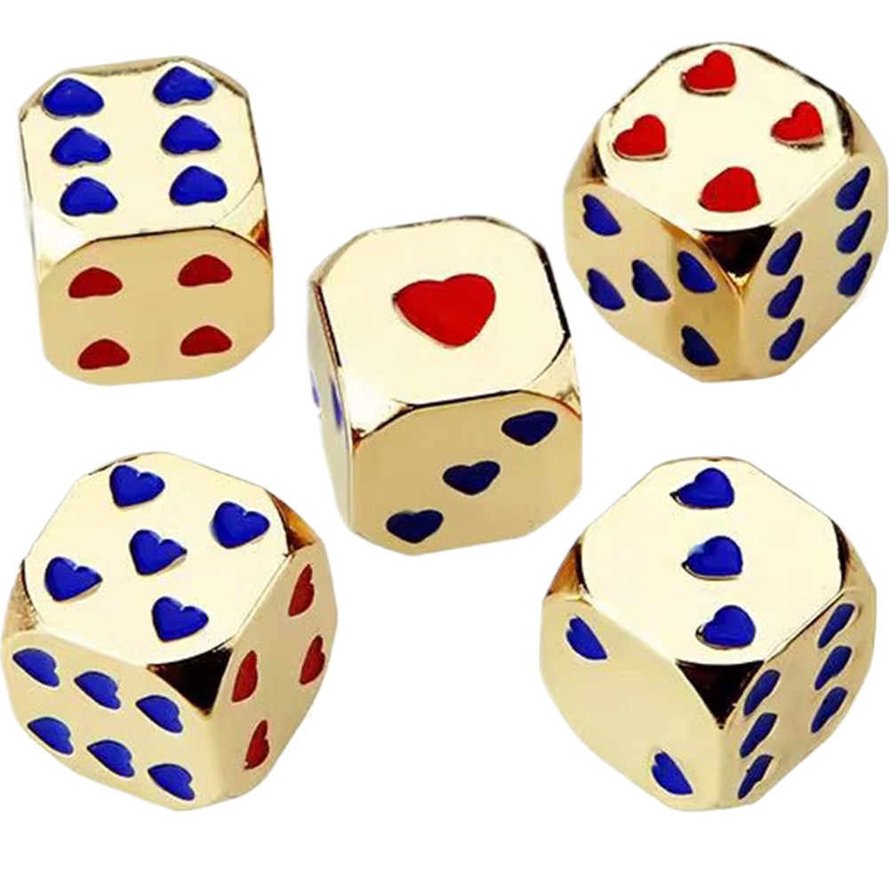 Metal Dice Set of 5 - 6 Sided - Heart Patterns d6 Dice Block for Board Games