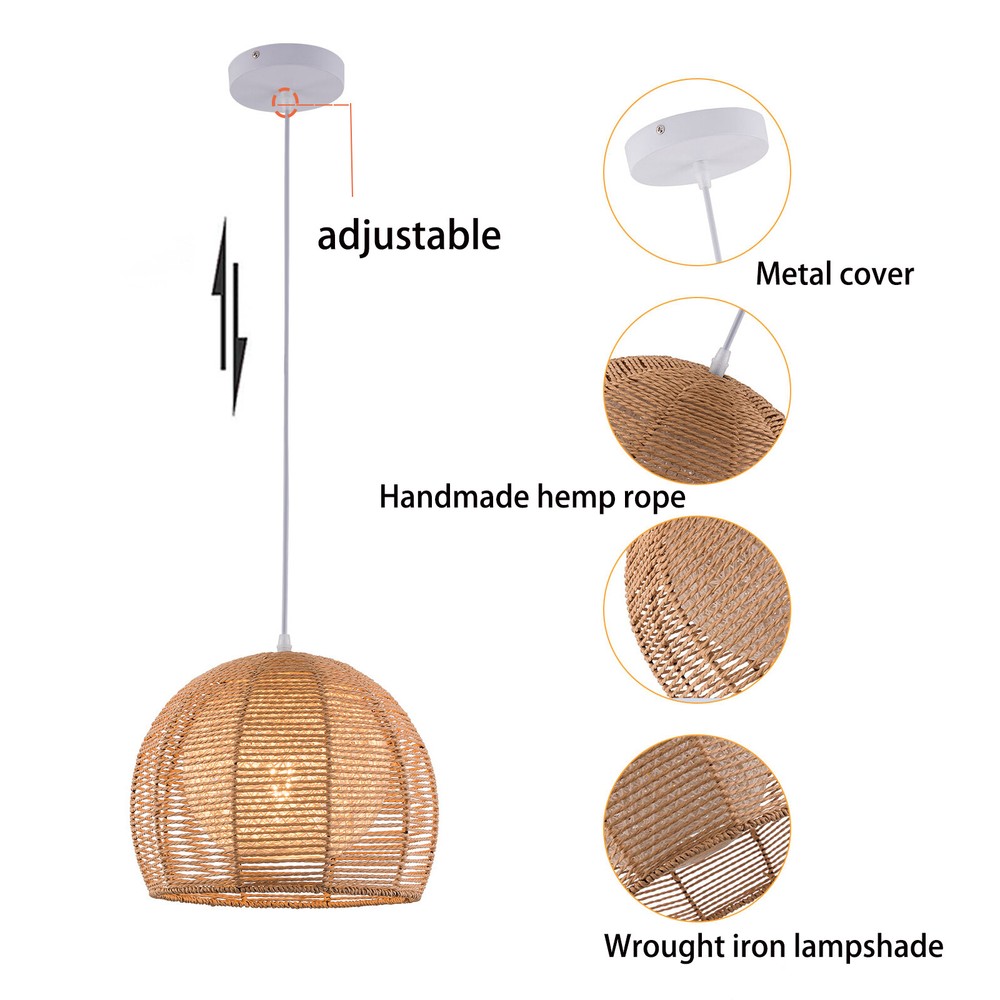 Vintage Bamboo Wicker Rattan Shade Pendant Light Hanging Fixture Ceiling Lamp