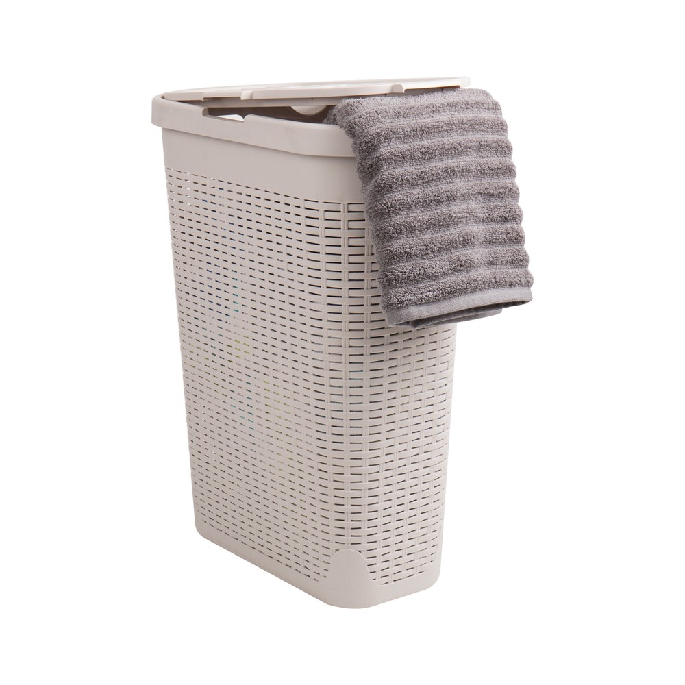 Mind Reader 40L Slim Wicker Laundry Hamper with Lid and Plastic Design