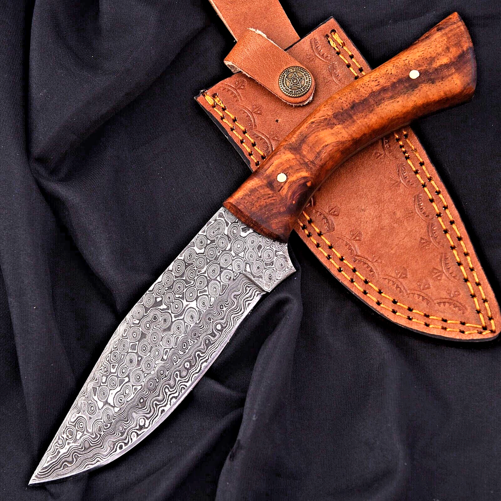 Custom HandMade Forged Damascus Balde Hunting Bowie Knife Wood Handle 2887