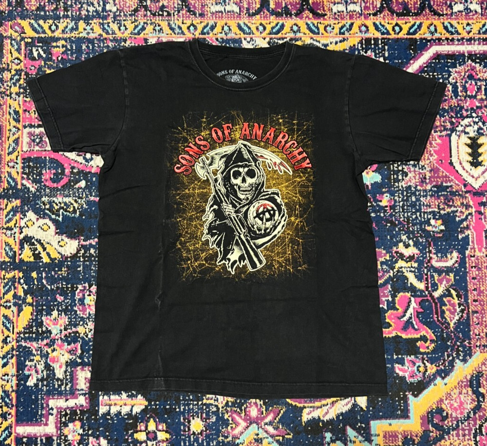 SONS OF ANARCHY T-Shirt Men Size Large Black Grim Reaper Flames Biker Pre-owned