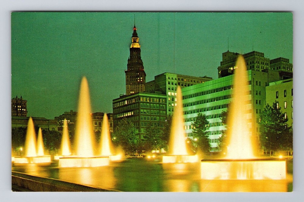 Cleveland OH-Ohio, Fountains On The Mall, Antique, Vintage Souvenir Postcard