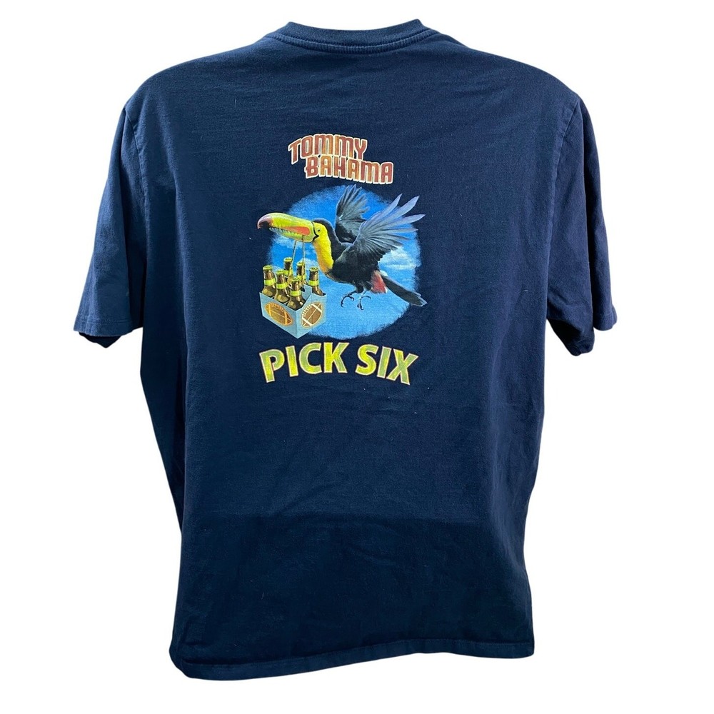 Tommy Bahama T-Shirt Navy Blue Toucan Graphic Pick Six Size XL