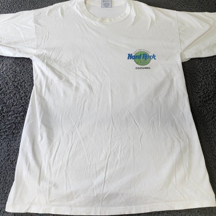 Hard Rock Cafe Cozumel White Guitar T-Shirt With Ocean Print - Size XL