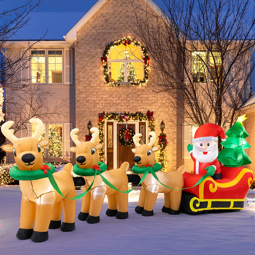 13FT Christmas Inflatables Santa Claus on Sleigh Outdoor Decorations Yard Decor