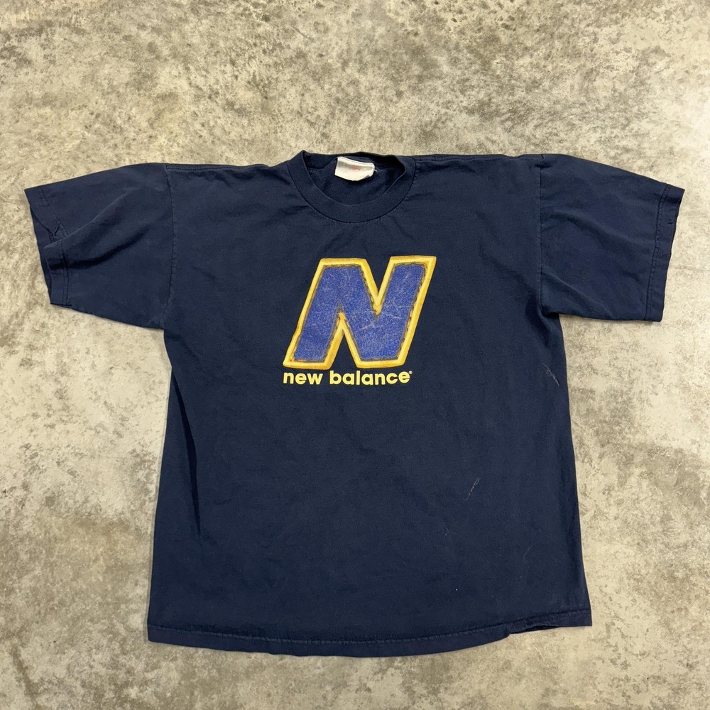 Vintage New Balance Shirt Mens Medium Navy Big N Graphic Tee Made USA 90s