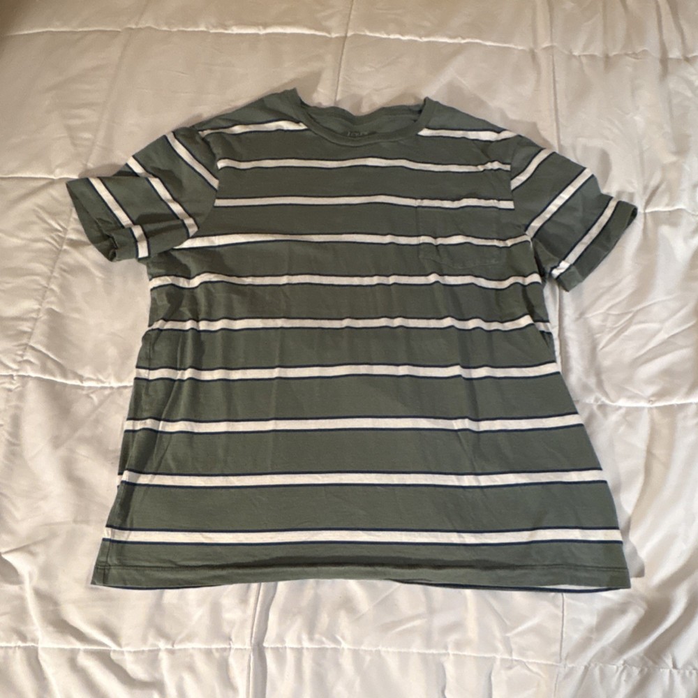 J.CREW Men's Green White Navy Striped Pocket Crew Neck Cotton T-Shirt XL