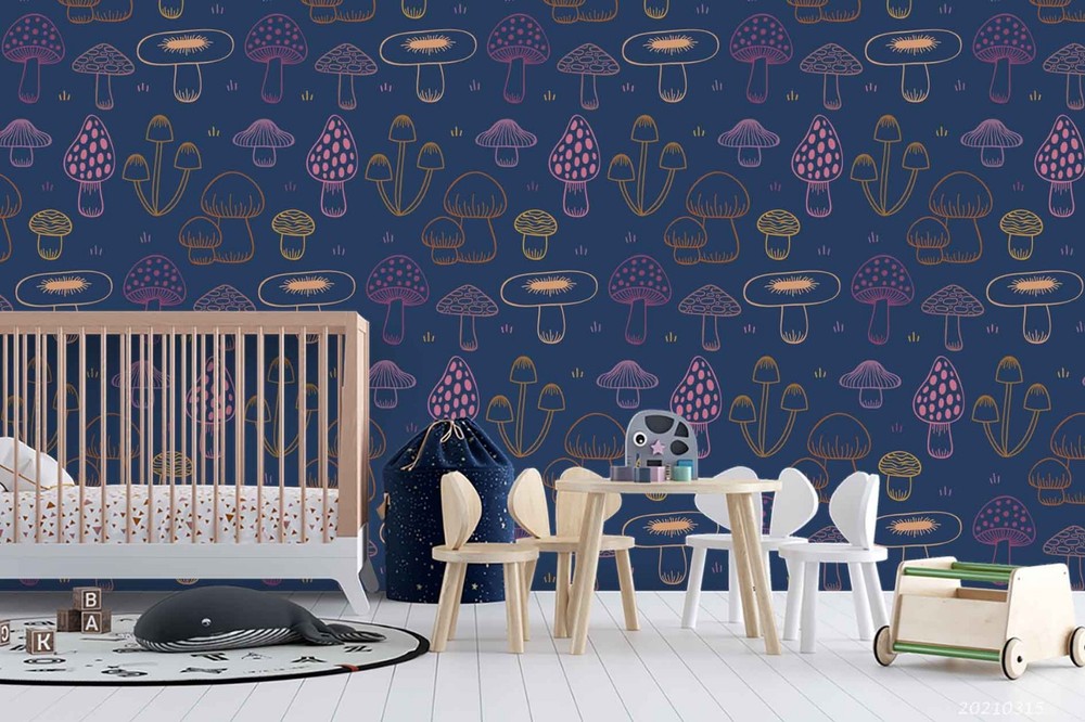 3D Hand-drawn Mushroom Pattern Wall Murals Wallpaper Murals Wall Sticker 2