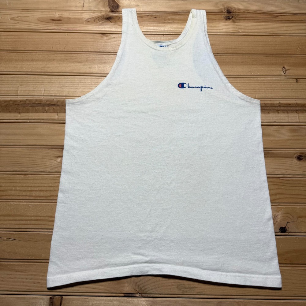Vintage 90s Champion Script Embroidered Logo Racerback Tank Top USA Made Medium