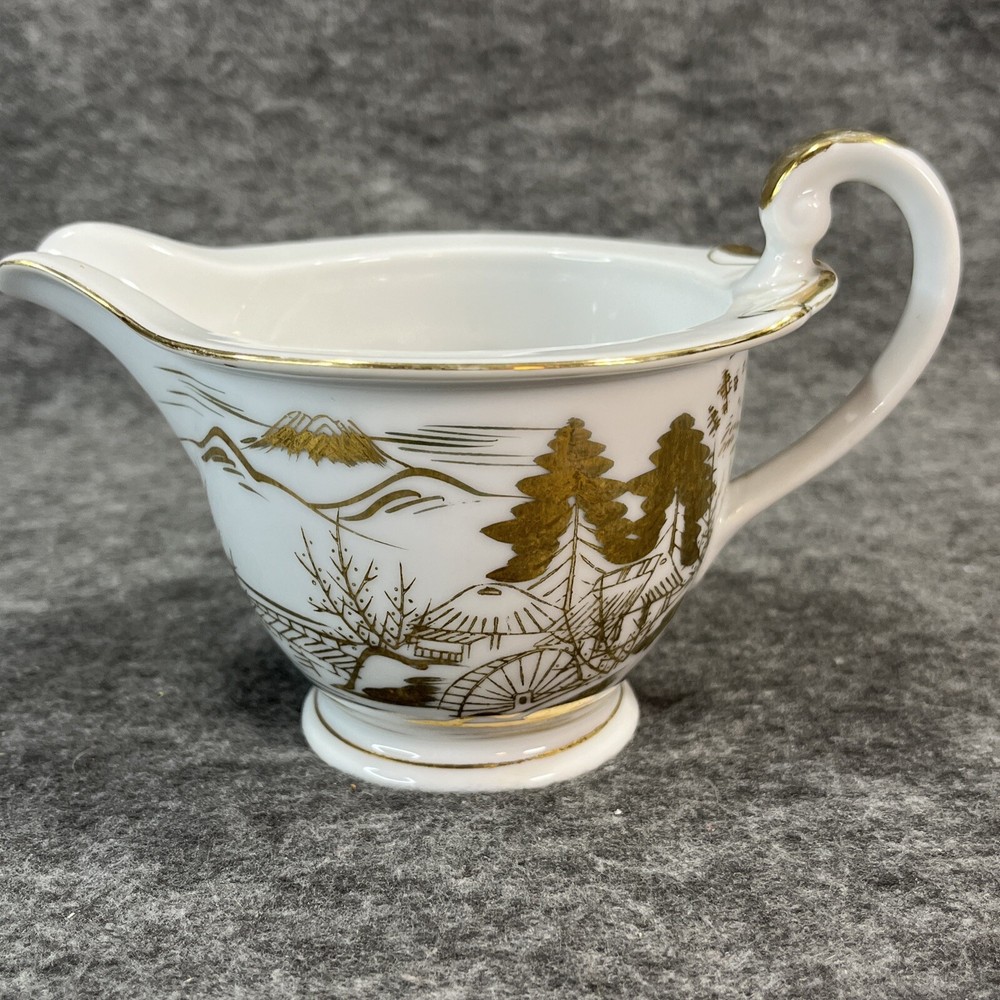 Kutani China Made In Japan Creamer Pitcher Hand Painted Porcelain Gold Accents