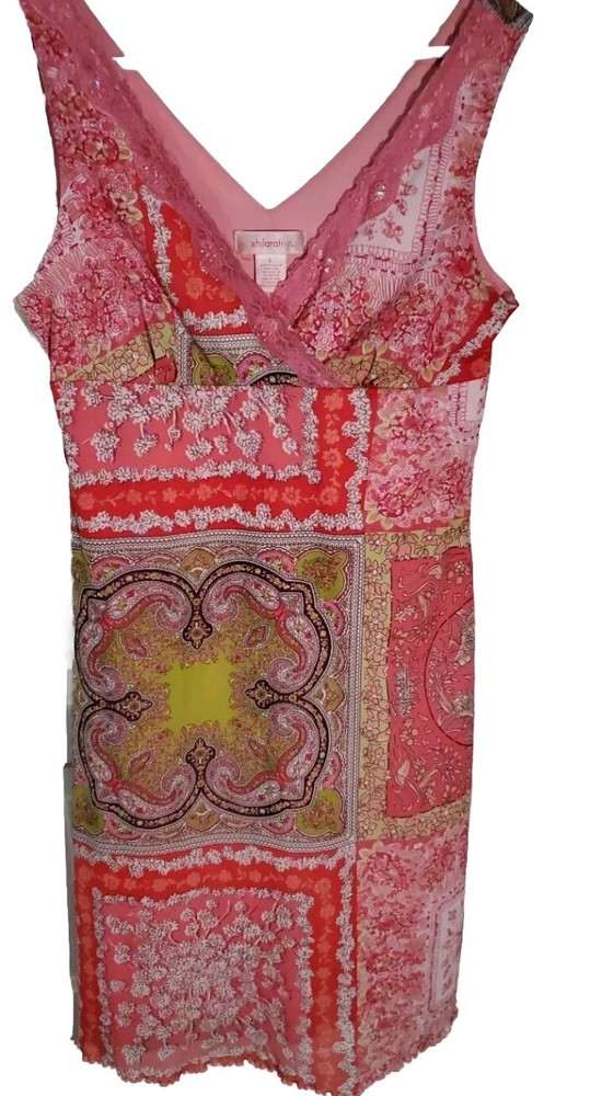 Vintage Xhilaration Womens Dress L Pink Floral Y2K 90s V Neck Sleeveless 60's St