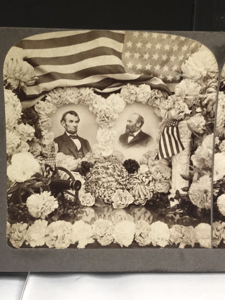 Antique Underwood Stereoview Card - Our Martyred Presidents - Lincoln Garfield