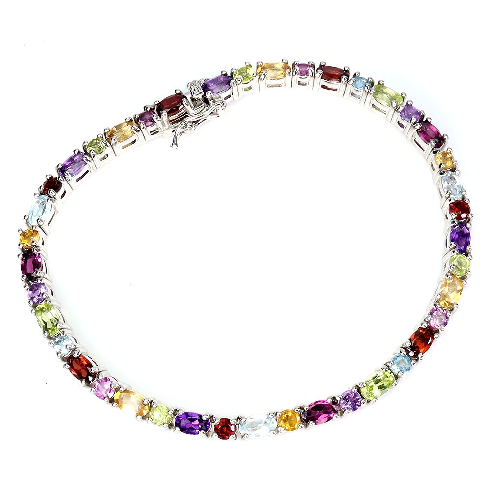 925 Sterling Silver Bracelet Oval Amethyst Citrine Garnet Peridot Natural Gemsto