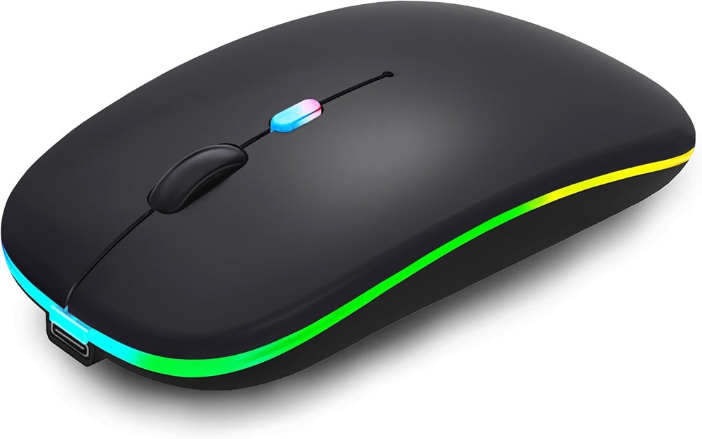 Wireless Bluetooth Mouse Rechargeable LED Silent Slim Laptop Black