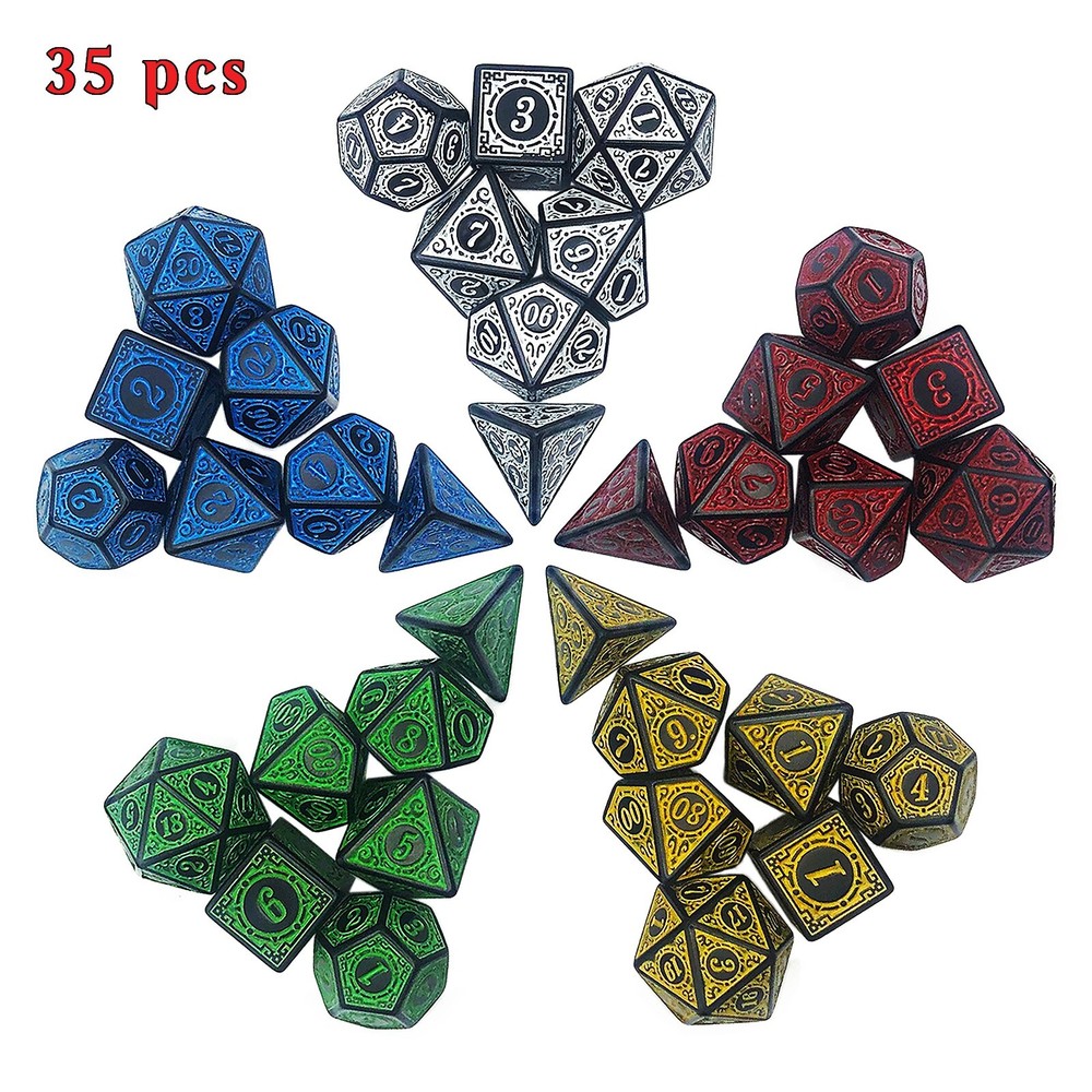 35 Dungeons & Dragons Polyhedral Dice Set Lot RPG DND Game Red White Blue Green