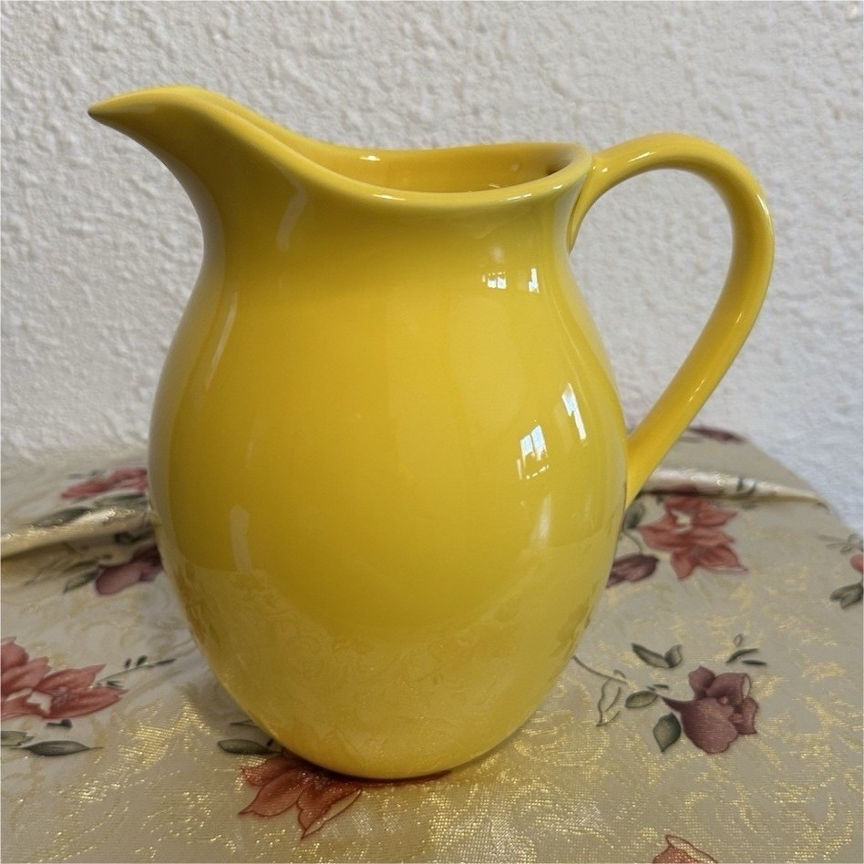 Teleflora's Gift Yellow Ceramic Pitcher Glossy Pottery Round Solid Printed