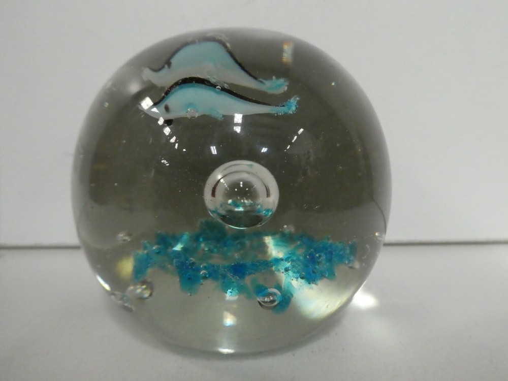 ART GLASS HAND MADE  PAPER WEIGHT  CONTROL BUBBLE  DOLPHINS