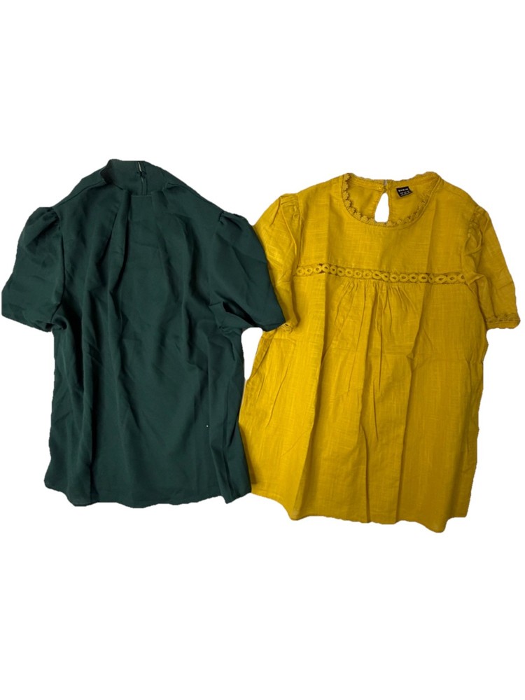 Lot of 2 Women’s Blouses Tops Shein Size Small Yellow Green Puff Sleeve