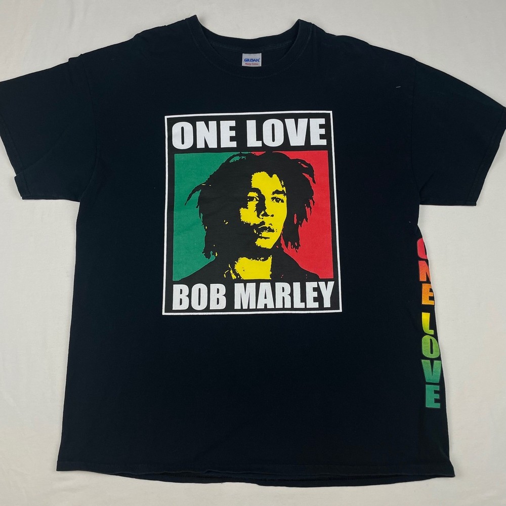 Gildan Bob Marley One Love Graphic T-Shirt Mens XL Black Reggae Rasta Tee
