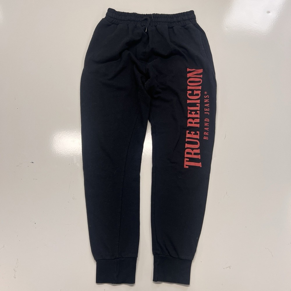 True Religion Jogger Sweatpants Black Red Logo Men’s S Elastic Waist