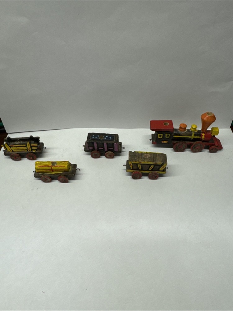 Vintage Hand-Carved & Painted Old Time Train Set Candle Holders Made In Japan