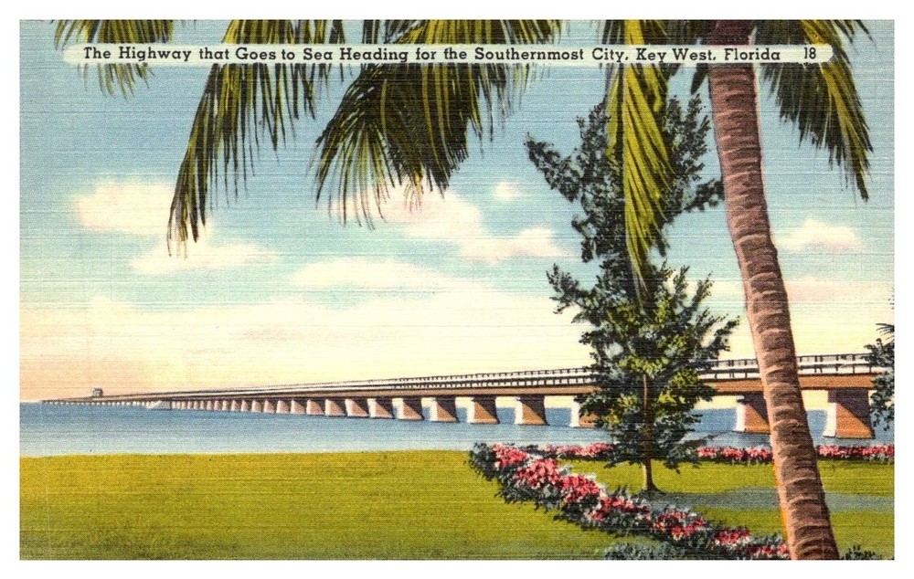 1940s The Highway That Goes to Sea Key West Florida Vintage Postcard