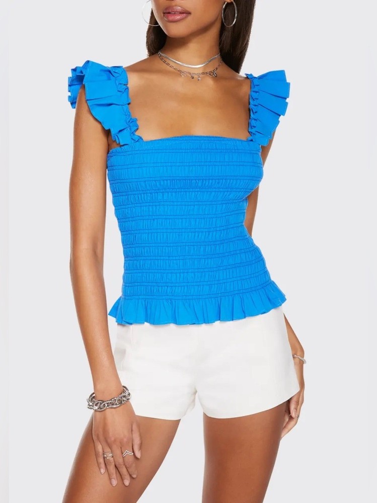Ramy Brook Riley Smocked Ruffle Top, Size Medium