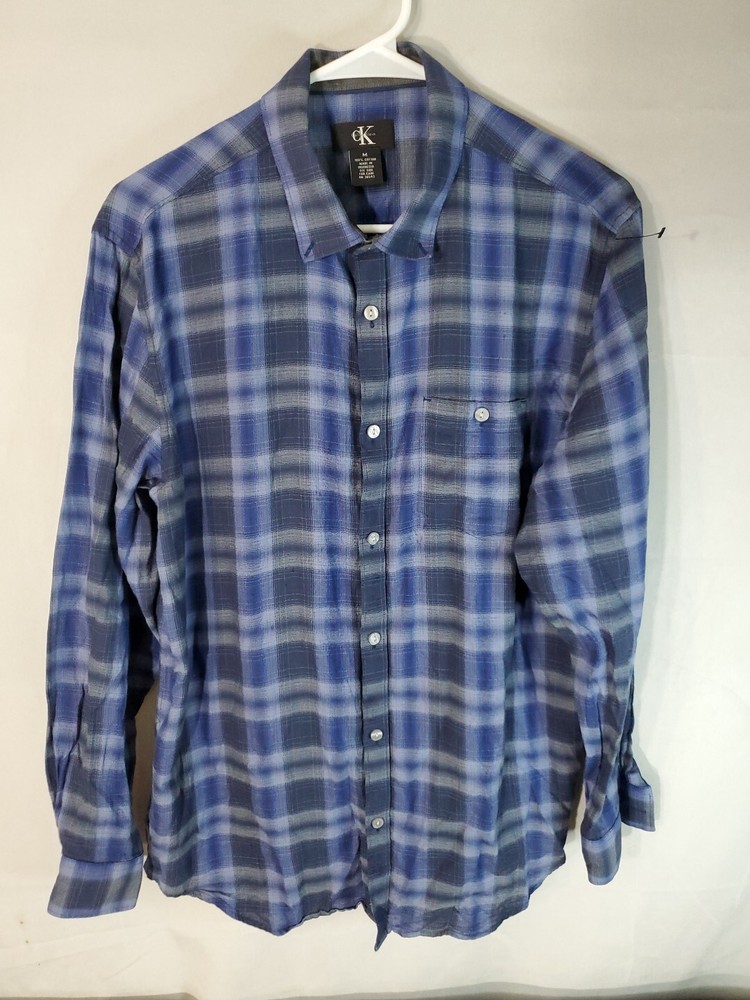 Vintage Calvin Klein Button Up Shirt Men's Size Medium Plaid Collared pocket Y2K