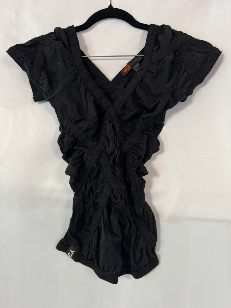 Y-3 Yohji Yamamoto x Adidas Black Cotton Ruched Elastic Strap Top Size S