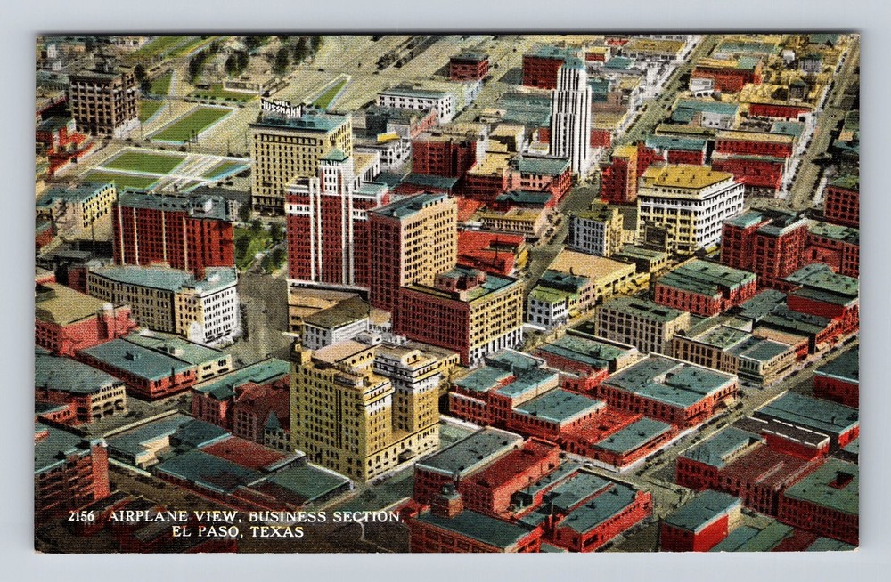 El Paso TX-Texas Aerial Of City Area Business Section Vintage Postcard