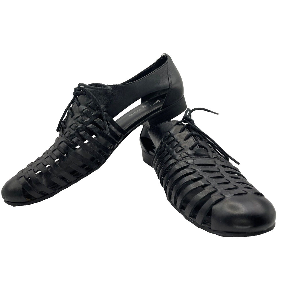 Franco Sarto Woven Leather Oxford Style Black Leather Lace Up Shoes Size 9 USED