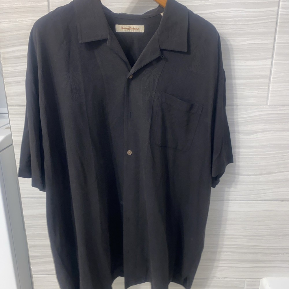 Tommy Bahama Men's Short Sleeve 100% Silk Size XXL Black Button Up Shirt