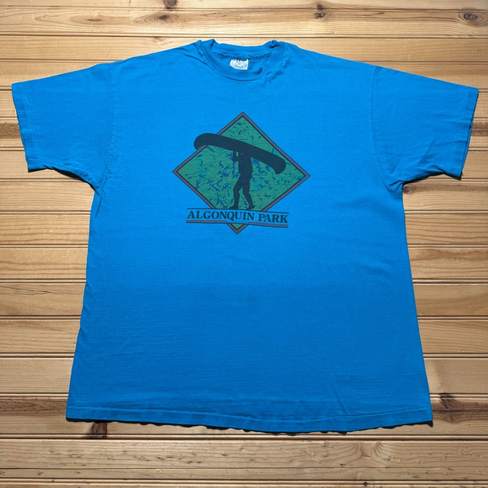Vintage 90s Hanes Algonquin Park Canada Canoe Nature Graphic T-Shirt USA - XL