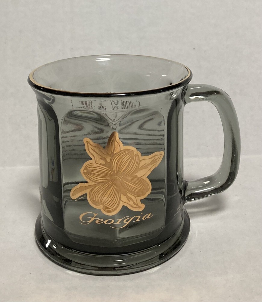 Culver Heavy Glass Mug Georgia Legend of the Dogwood 22k Gold Trim Made in USA