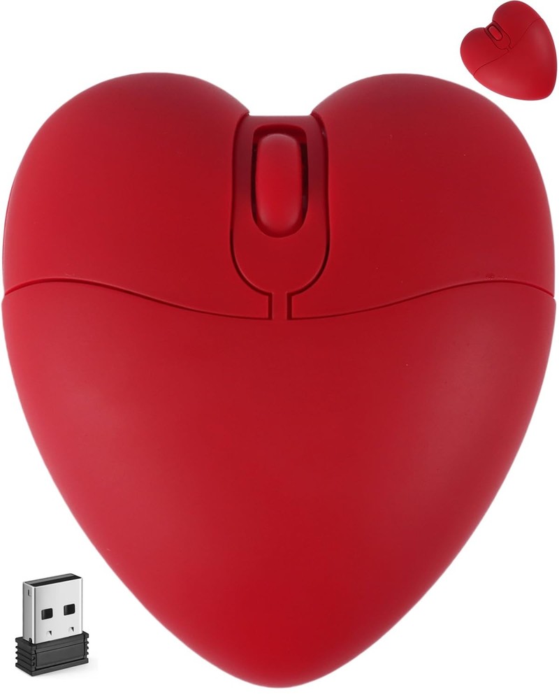 Cute Red Heart-Shaped Wireless Silent Bluetooth Mouse