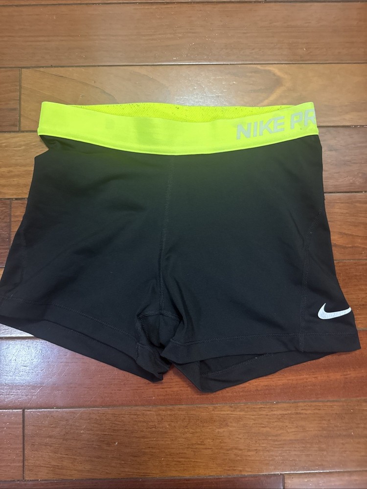 Nike Pro Womens Sz M Dri-Fit Spandex/Compression Shorts 3” Inseam ~Black/Yellow~