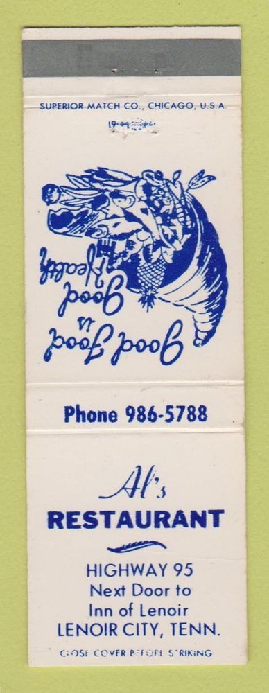 Matchbook Cover - Al's Restaurant Lenoir City TN