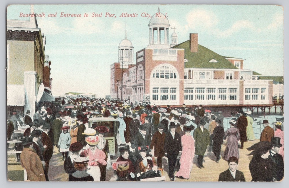 Boardwalk to Steel Pier Atlantic City NJ New Jersey c1910 Antique Postcard