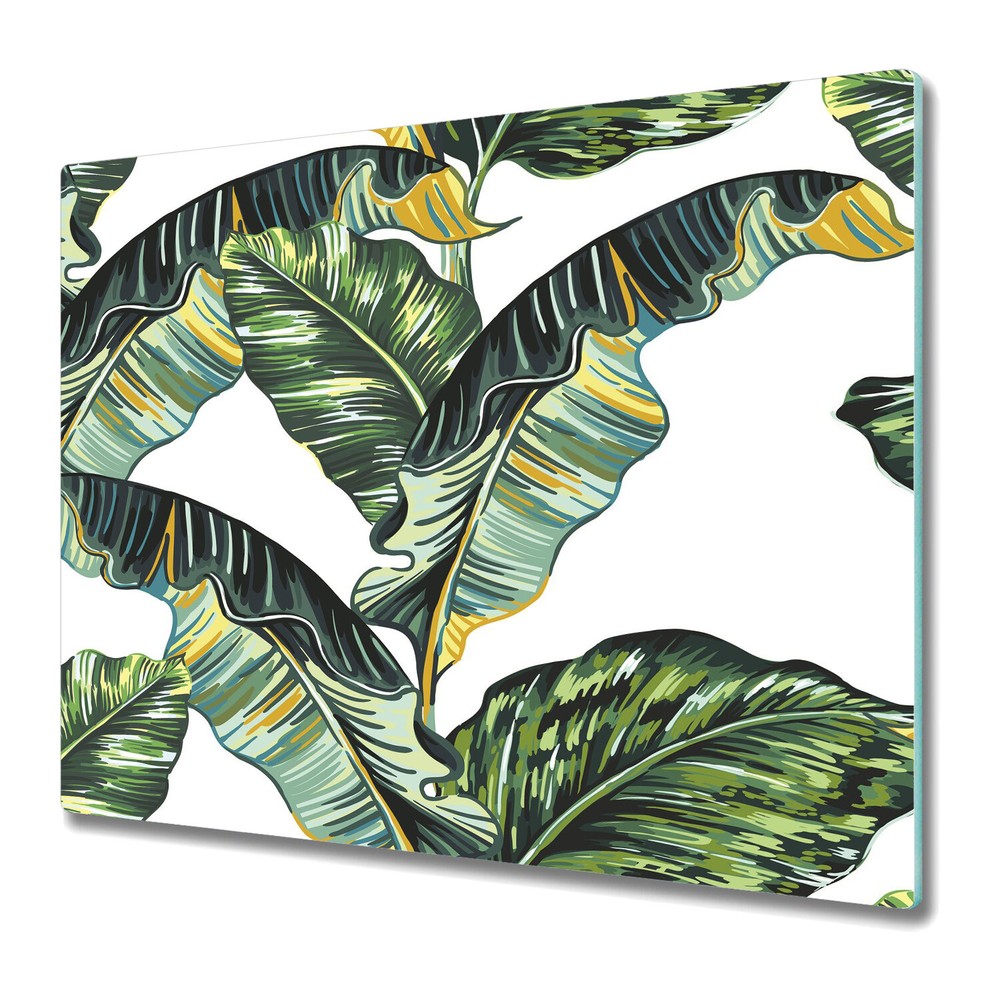 Glass Cutting Board Worktop Saver Jungle Leaf | Vector Tropical Art | 60x52