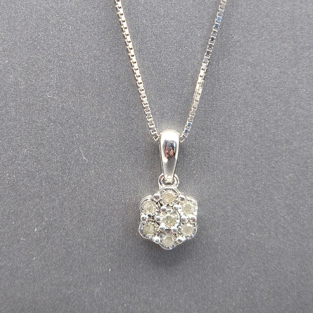 Effy Sterling Silver Clover Pendant Necklace with Diamond Accents 18 Inch Box Chain 0.10 CTW