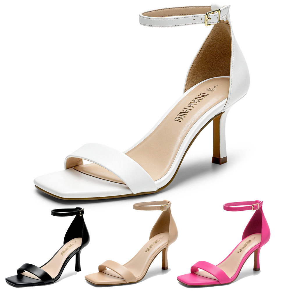 Women Square Open Toe Ankle Strap High Stilettos Heel Sandals Dress Shoes