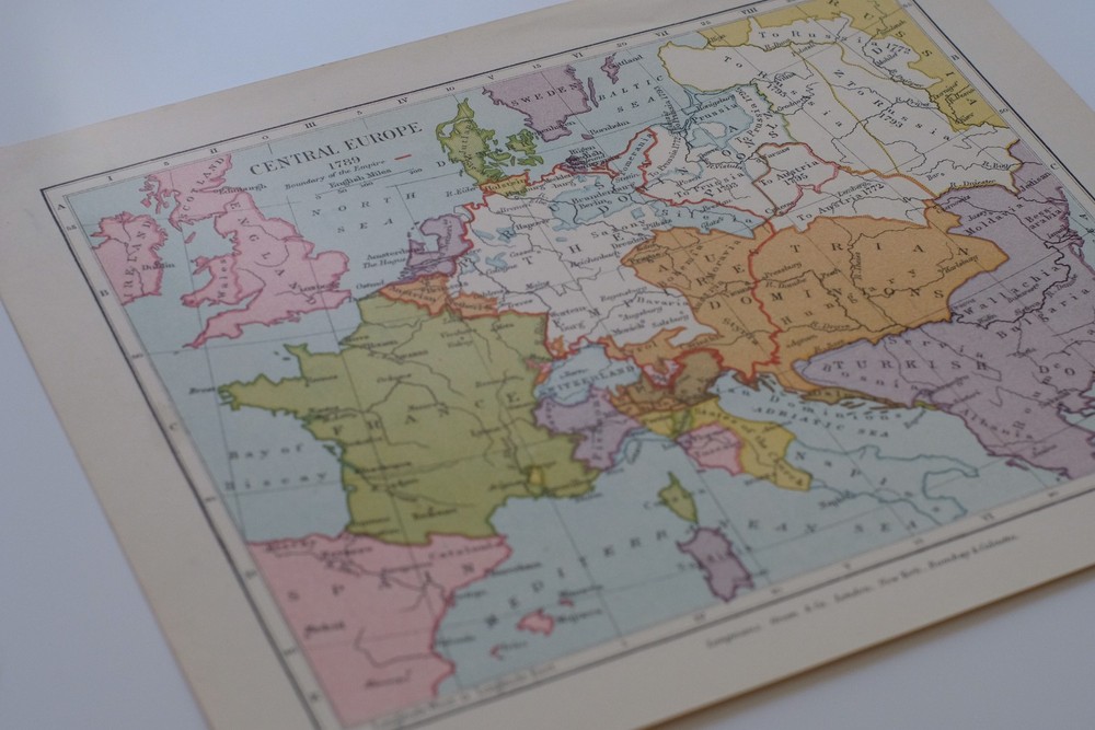 Longmans Central Europe 1789 Atlas Plate — Holy Roman Empire, Poland Partitions